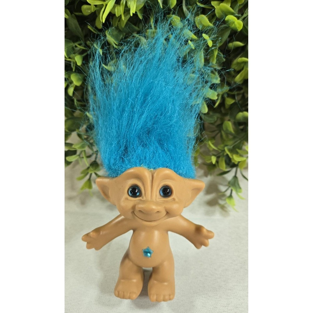 Vintage Ace Novelty Troll Bright Blue Hair with Star Jewel 5 Retro Trolls Toys